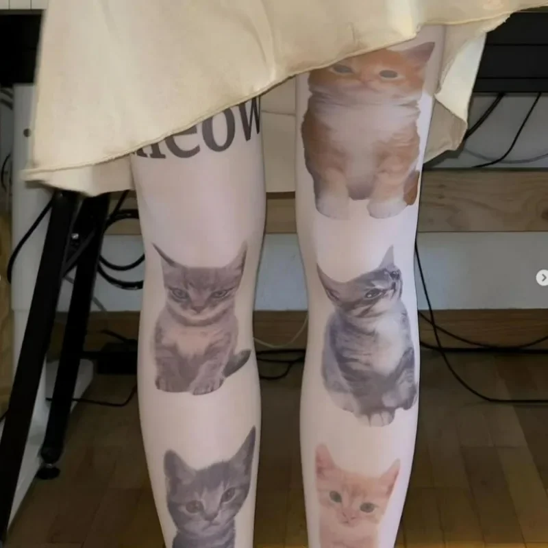 Sweet Cool Jk Cat Print Stocking Korean Ins Style Thigh High Tight Breathable Cotton Pantyhose Adjustable School Uniform Legging - view 5