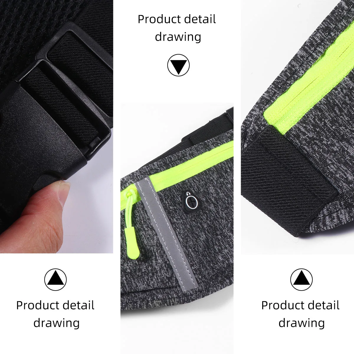 

1pc Running Running Waist Pouch Waist Pouch 3-Compartment Reflective Sports Belt For Night Jogging Dark Grey