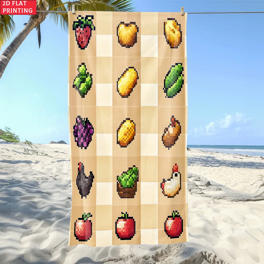 Pixel Farm Theme Pattern polyester microfiber beach towel is highly absorbent, suitable for swimming and beach outings