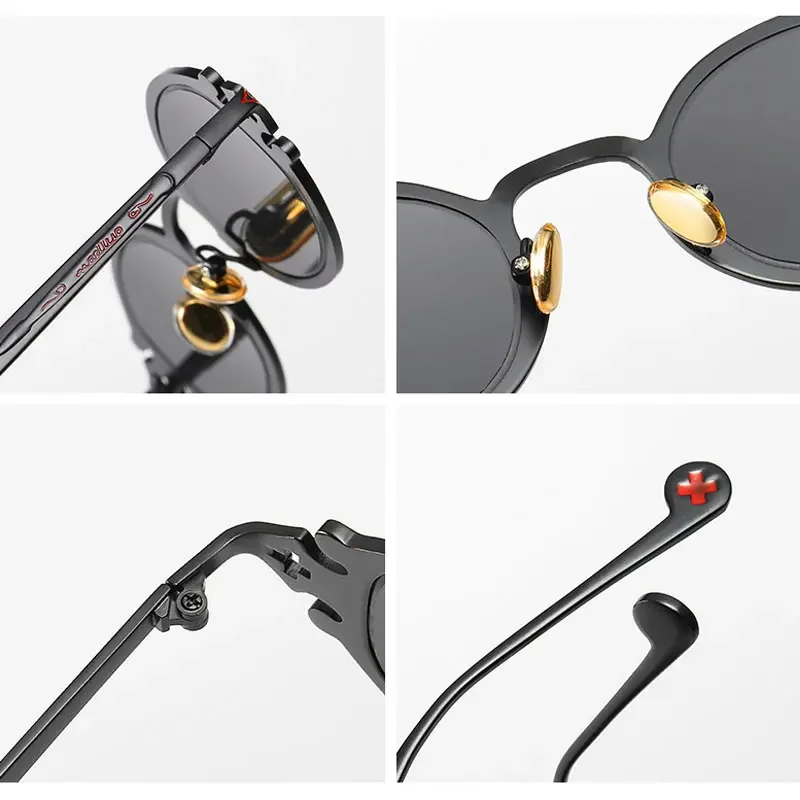 Marka męskie damskie luksusowe złote metalowe designerskie okulary przeciwsłoneczne owalne okrągłe gotyckie okulary przeciwsłoneczne Retro Vintage okulary przeciwsłoneczne Steam Punk — zdjęcie 4