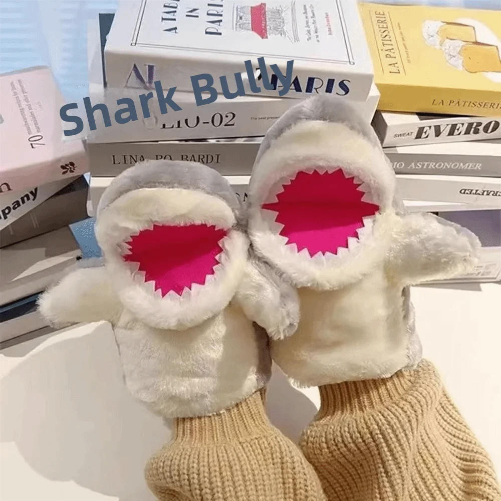 Marioneta interactiva de mano de tiburón de tamaño de 20cm, Animal relleno de dibujos animados lindo, Animal de boca abierta para bebé