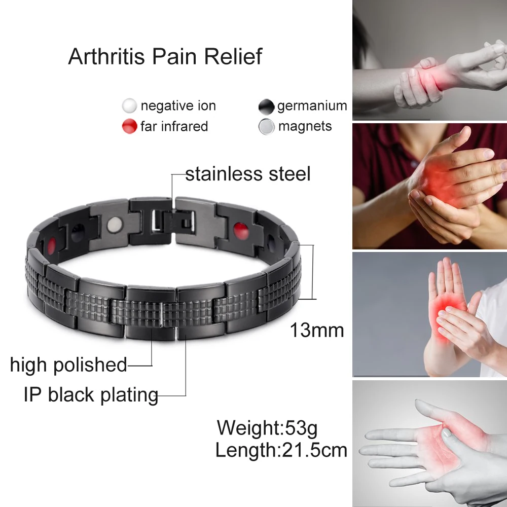Vinterly Therapeutic Magnetic Bracelet for Men Hand Chain 13mm Health Energy Germanium Satinless Steel Jewelry Male Waterproof