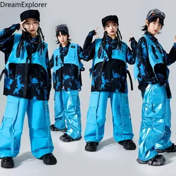 Boys K-pop Street Dance Tie-dye Shirt Vest Cargo Pants Girls Hip Hop Shiny Joggers Children Clothes Sets Kids Jazz Streetwear