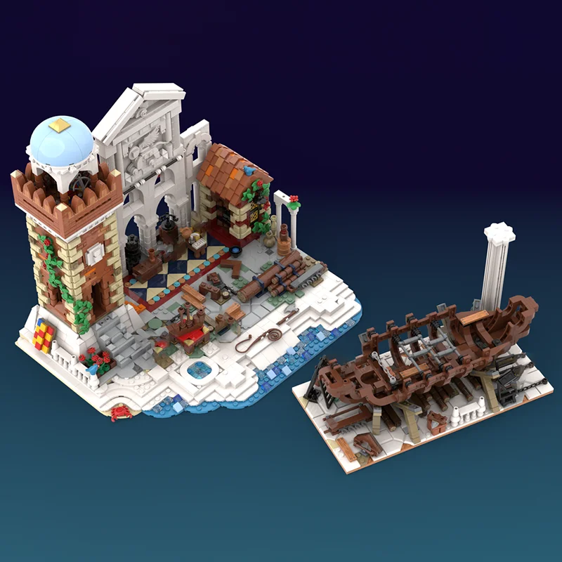 Model Średniowiecznego Zamku Klocki Konstrukcyjne Model Stoczni Fuxing Technologia Modułowe Klocki Prezenty Zestawy Zabawek Świątecznych Montaż