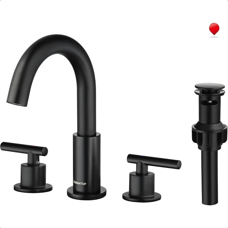 

Matte Black Bathroom Faucet 8 Inch Black Bathroom Faucet 3 Hole with 360° Swivel Gooseneck and cUPC Hose Two Handle Bathroom Si