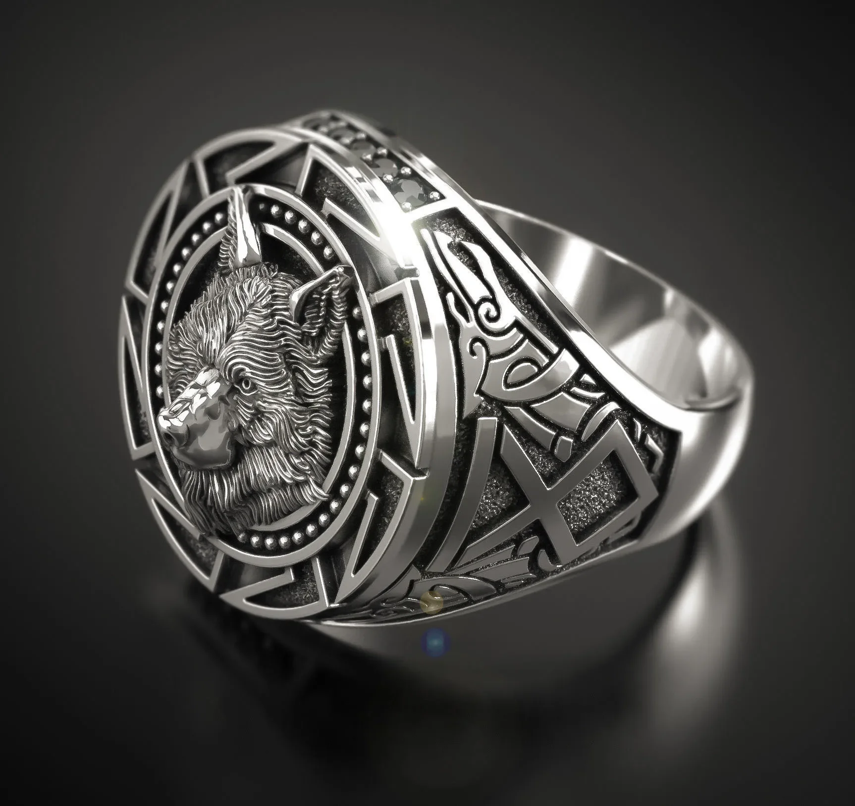 Retro Wolf Totem Thai silver ring Norse mythology Viking warrior Wolf head man