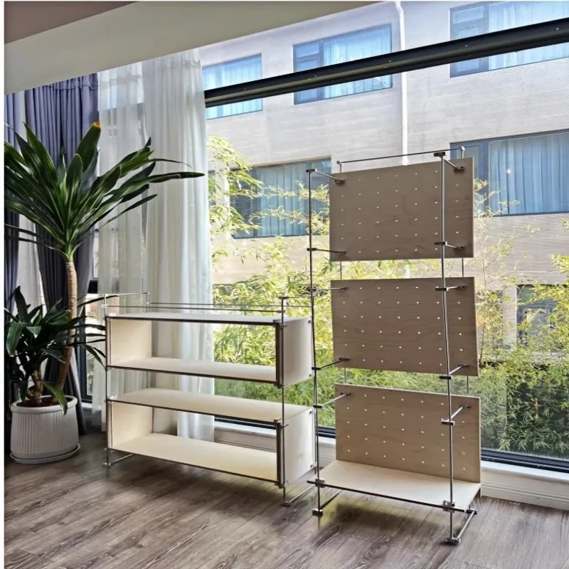 

Aluminum Profile Birch Ocean Board Display Rack Hole Board Shelf Floor to Floor Kitchen Storage Rack