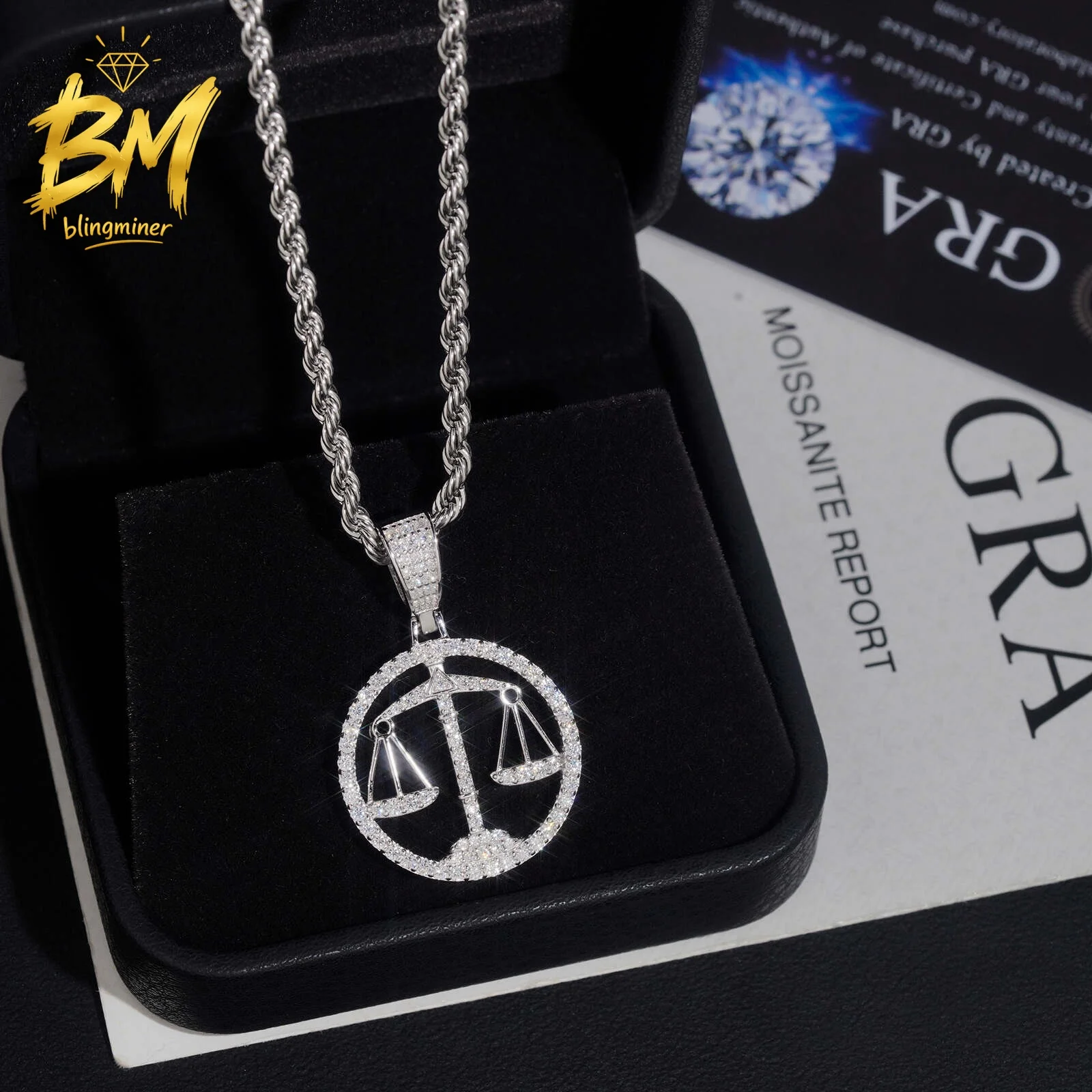 Blingminer Scales of Justice VVS Moissanite Pendant For Men Women S925 Silver Pendants Jewelry Pass Diamonds Tester Free Shippin