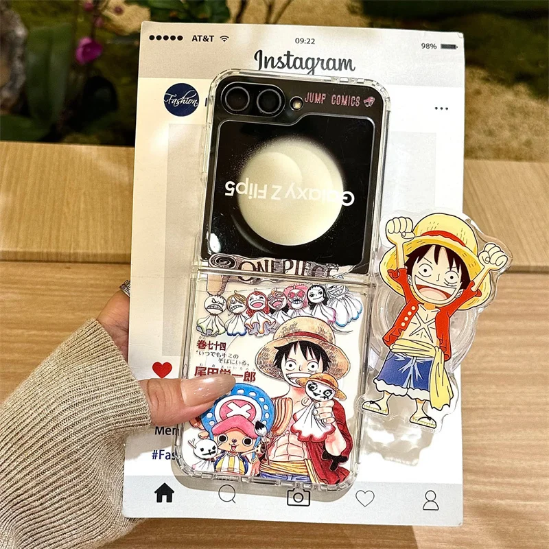 

Cartoon Anime Cute O-One P-Piece Luffy Zoro Fold Magsafe Wireless Charge Case For Samsung Z Flip 3 4 5 6 7 3D Magnetic Holder