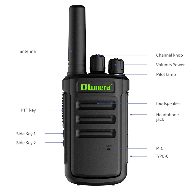 BTONERA BT-T1PLUS Mini Walkie Talkie 1 Pcs USB Type C PhoneWalkie-talkies PMR446 FRS VOX Portable Two Way Radio Station Hotel