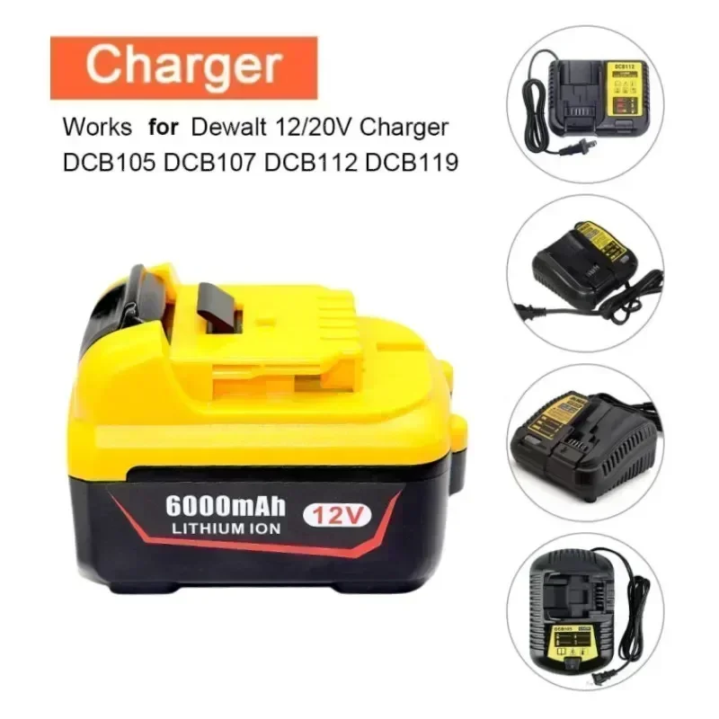 Long life For Dewalt Battery 12V 18650 6000mAh Rechargeable Battery DCB120 DCB127 DCB121 DCB119 Power Tool Battery For Dewalt