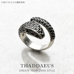 Open-end Black Snake Ring,Europe Style Glam Fine Jewerly For Women Gift In 925 Sterling Silver