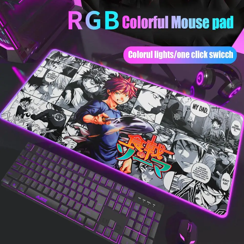 

Food Wars Shokugeki No Soma Mouse Pad Gamer Rgb Desk Mat Back Light Led Mousepad Setup Gaming Deskmat Big Mousepad Backlight