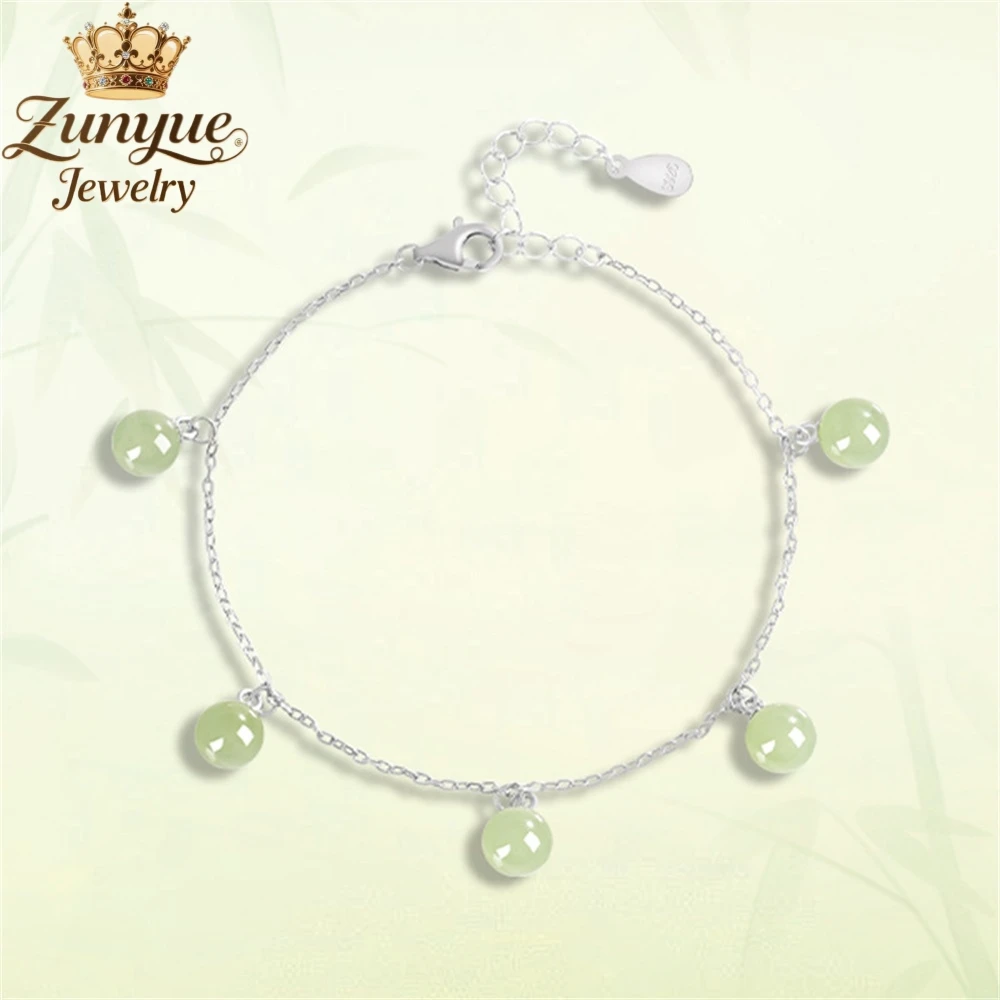 

S925 Silver Inlaid Natural Old Material Hetian Jade Round Bead Bracelet Luxury Quality Jewelry Fashion Jewelry Exquisite Charms