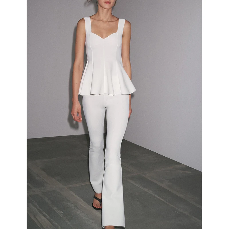 Top rotondo elastico a vita alta Ne e pantaloni svasati Set due pezzi gonna ort orlo Sle design semplice estate Faion donna...
