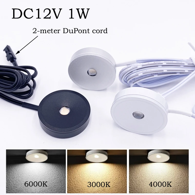 Mini Ultra-Thin Under-Cabinet Light 2M DuPont Cable DC 12V 1W for Display Cabinets Shelving Units Counters RV Camper Spotlights
