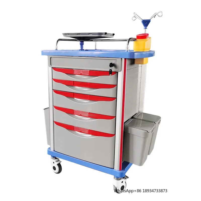 MT MEDICAL 5 drawer hospital furniture abs emergency trolley cart