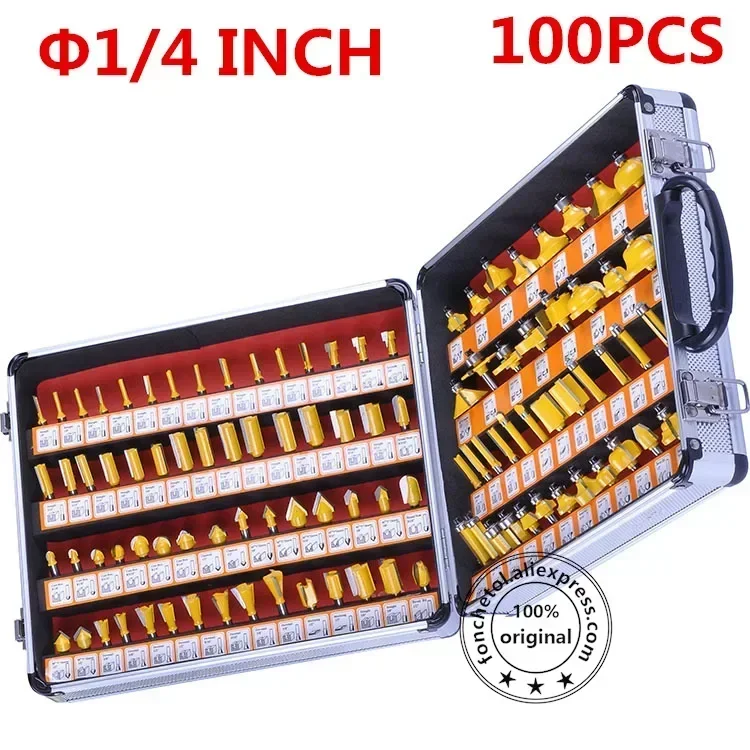 1/4 INCH SHANK-100PCS,CNC tungsten solid carbide woodworking router bit,Edge trimming machine wood milling cutter,wood tool set