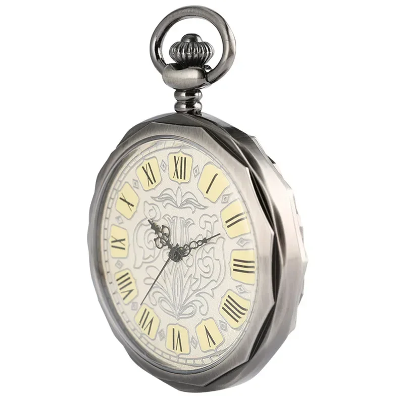 Retro Hand Winding Mechanical Pocket Watch Antique Open Face Roman Numerals Transparent Skeleton Vintage FOB Chain Men Gift