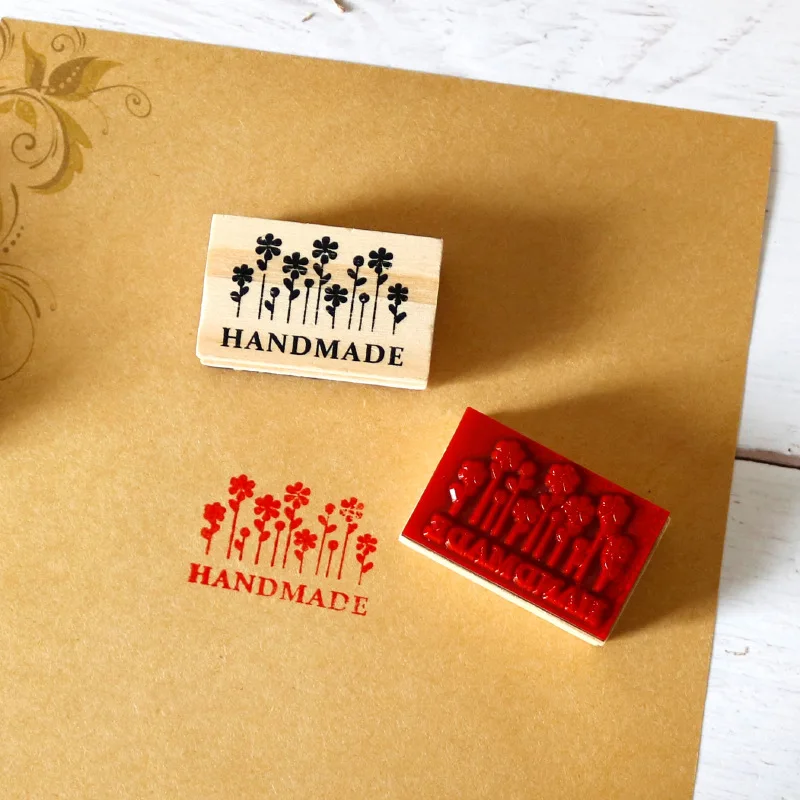 Handmade Wood Rubber Stamps Happy Birthday Merci Gift Seal Stamp Wedding Decoration Scrapbooking Stamping Card Making Supplies