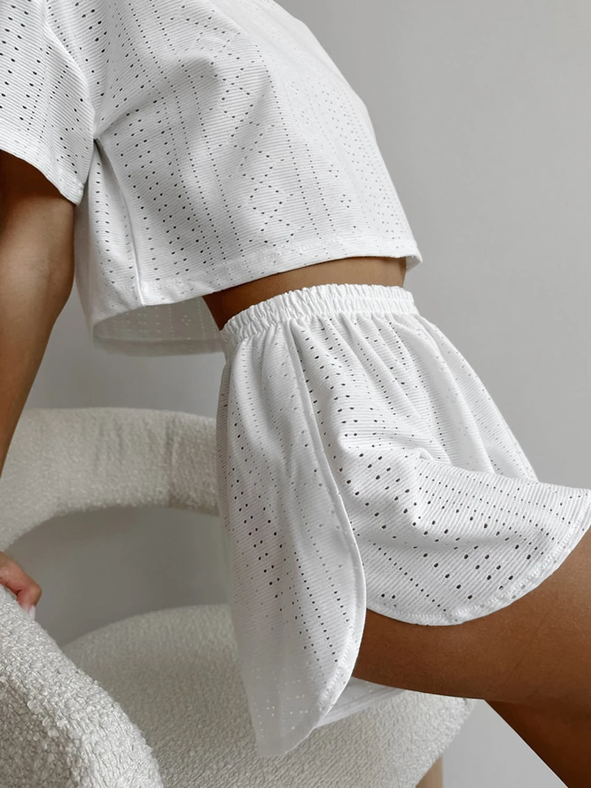 Marthaqiqi Loose Women'S Nightwear Set Short Sleeve Nightgowns O-Neck Nightie Crop Top Pajamas Shorts Causal Ladies Home Clothes