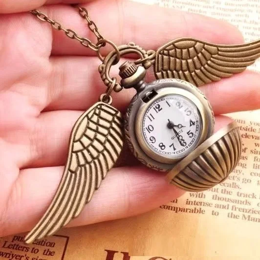 Harry Potter Pocket Watch Snitch Wings Necklace Vinyl Figure Toys Creative Vintage Pocket Watch Bronze Small Pocket Watch Toys