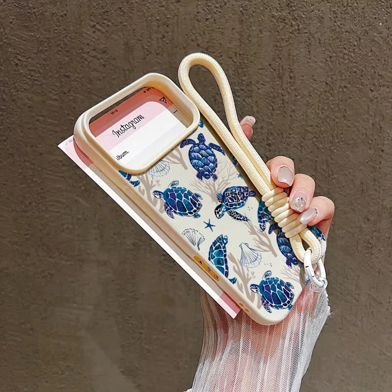 Niedliche Handgelenkschlaufen-Hülle für iPhone 13 14 16 Pro Max Hüllen iPhone 11 12 17 ProMax 13 15 Plus XR Sea ​ ​ Turtle INS mit Lanyard-Hülle – Detail 18