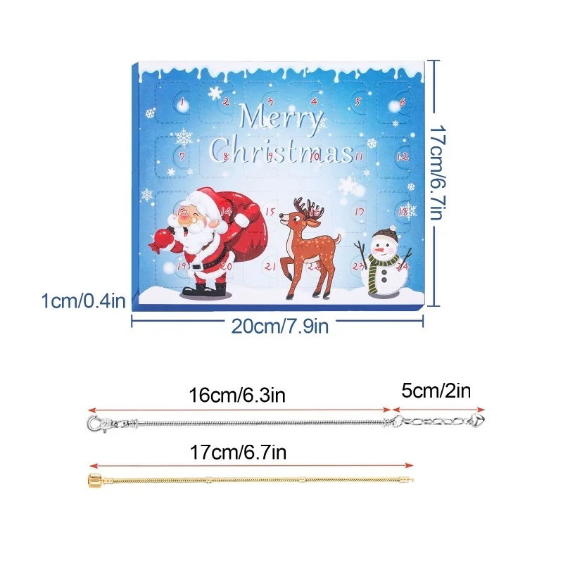 Amazon nieuwe collectie 24-raster Kerst Adventskalender envelop blinde doos DIY armband met wenskaart voor kindercadeau