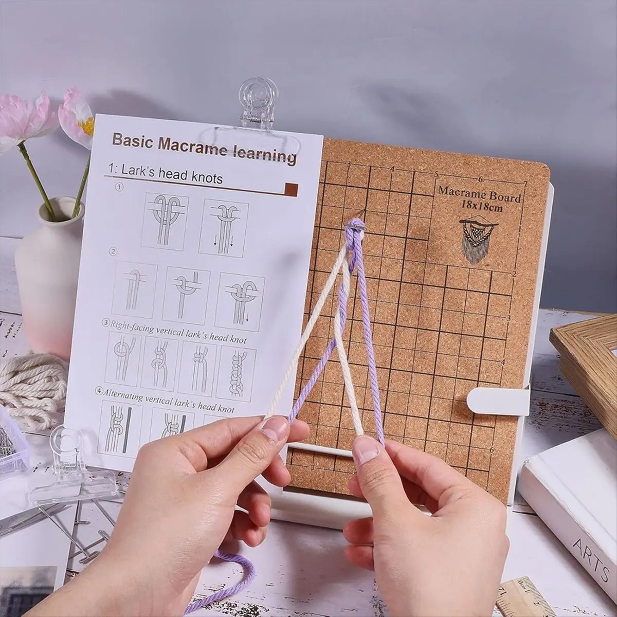 AB52 8x8In Macrame Board and 50pcs Pins with Adjustable Stand Weaving Tool Supplies for Braiding Cording Bracelet