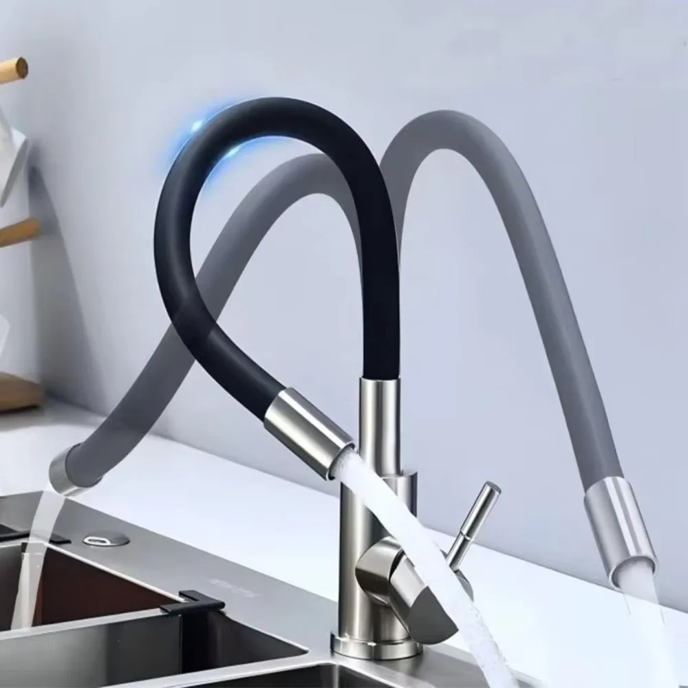 

Stainless Steel Kitchen Faucet Free Bending of Multiple Angles Faucets Single Hole Hot and Cold Water Mixer Tap for Basin