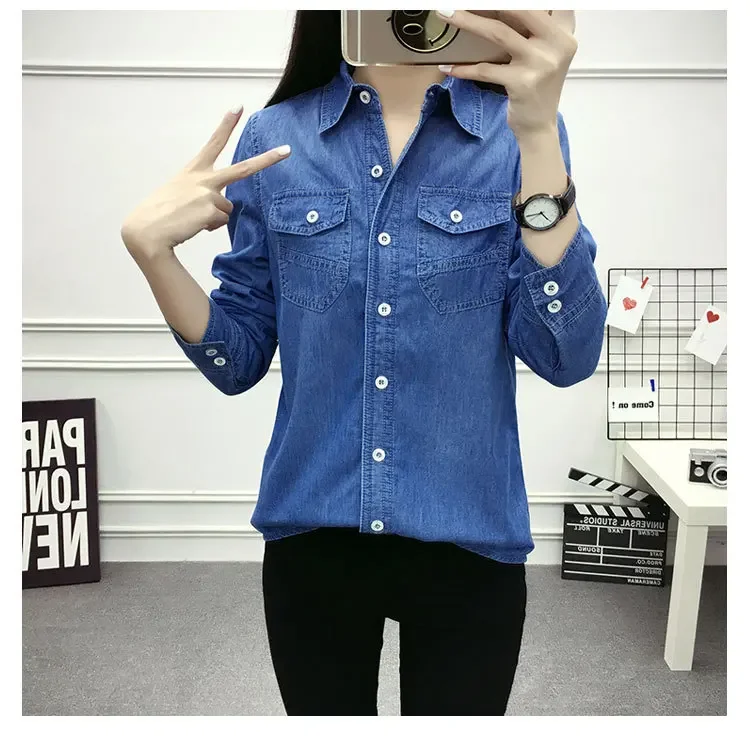 Casual winter Autumn warm thick fleece denim Blouses Women Ladies Tops Women Blouses Long Sleeve Shirt clothe S-3XL XQ194