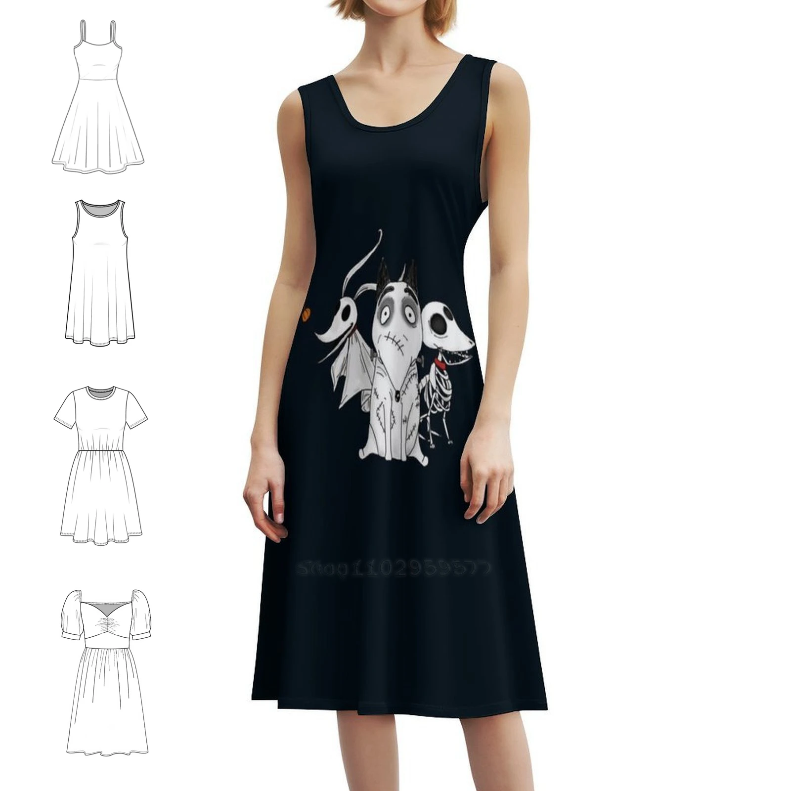 صفر قصاصات وكلب سباركي تيم بيرتون أفلام المرأة الهيب هوب الشارع الشهير فستان جرافيك طباعة ملابس للنادي جثة العروس تيم #1