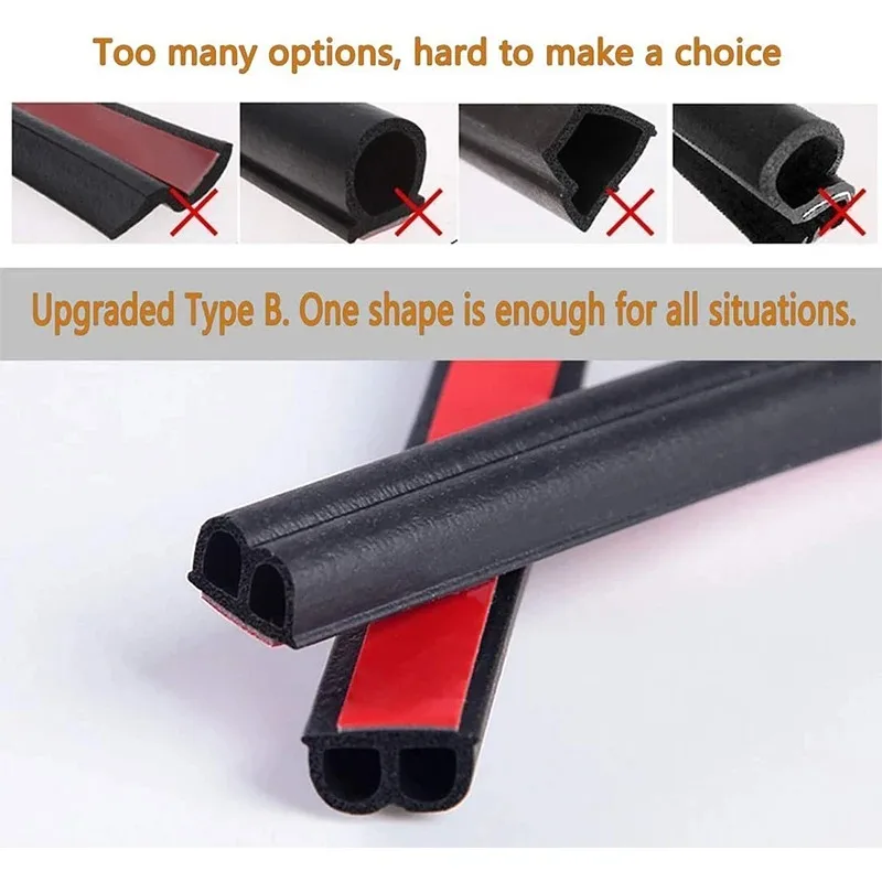 5/8/10 Meters B Type Car Door Seal Strips Noise Insulation Sealing Windproof Weatherstrip Rubber Seals Sticker Auto Accessories