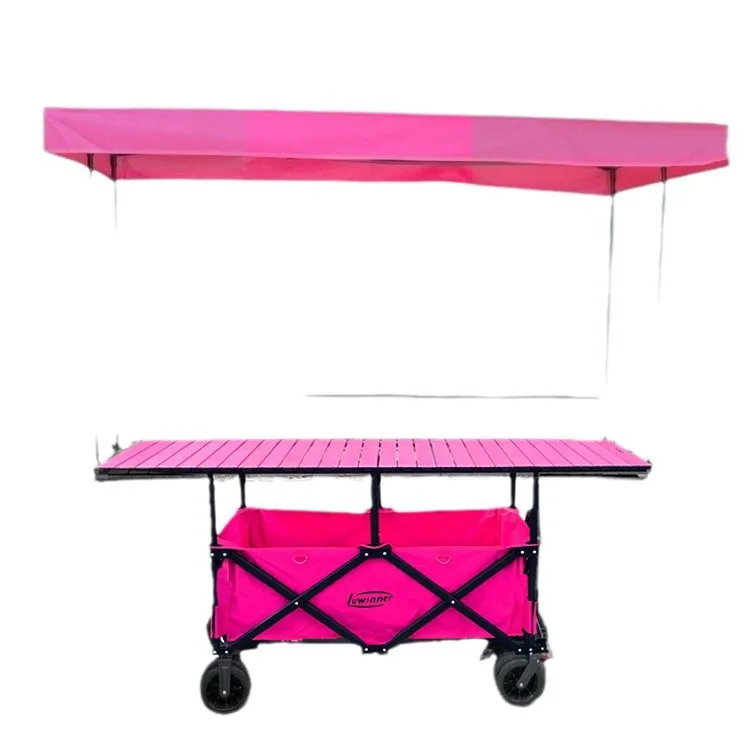 Extended stall cart, six-bar large table board, liftable folding cart with large shading