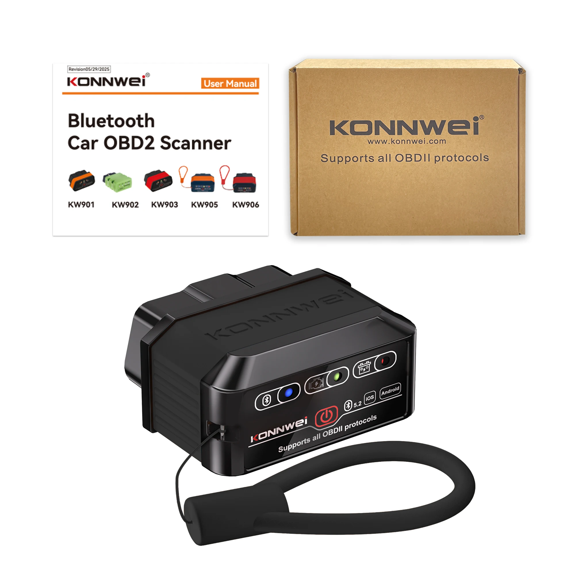 

KONNWEI KW905 ELM327 V1.5 OBD2 сканеры Bluetooth 5,0 для Android/IOS ELM 327 OBD 2 автомобильный диагностический инструмент считыватель кодов