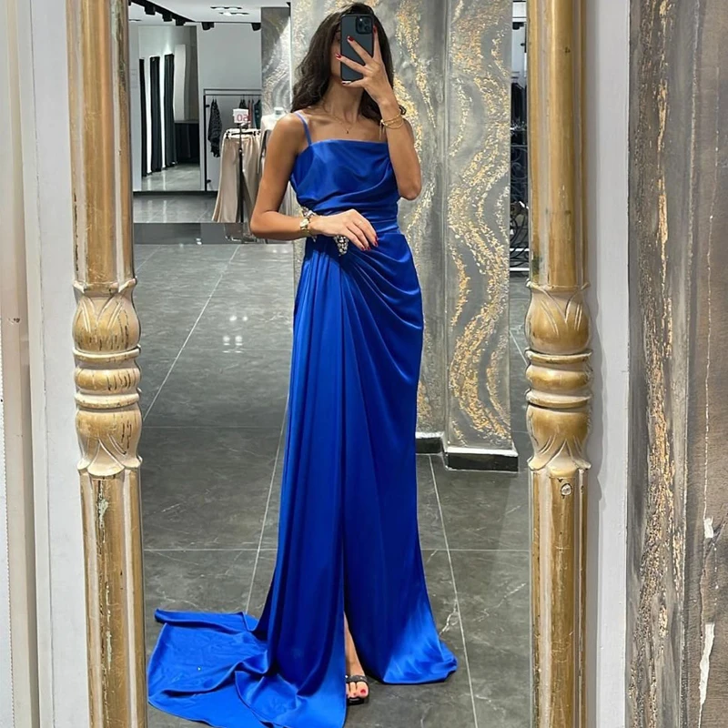 Thinyfull Sexy Beadings Prom Dresses Side Slit Evening Cocktail Party Night Prom Gowns 2022 Mermaid Satin Plus Size Saudi Arabia