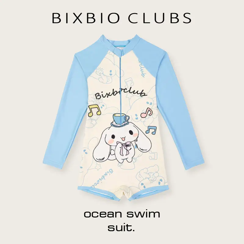 Kawaii dzieci Cinnamoroll kostium kąpielowy zestaw kreskówka Kuromi długie rękawy strój kąpielowy chroniąca przed słońcem dziewczyna lato słodki prezent Bikini na plażę