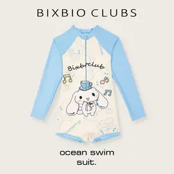 Kawaii dzieci Cinnamoroll kostium kąpielowy zestaw kreskówka Kuromi długie rękawy strój kąpielowy chroniąca przed słońcem dziewczyna lato słodki prezent Bikini na plażę