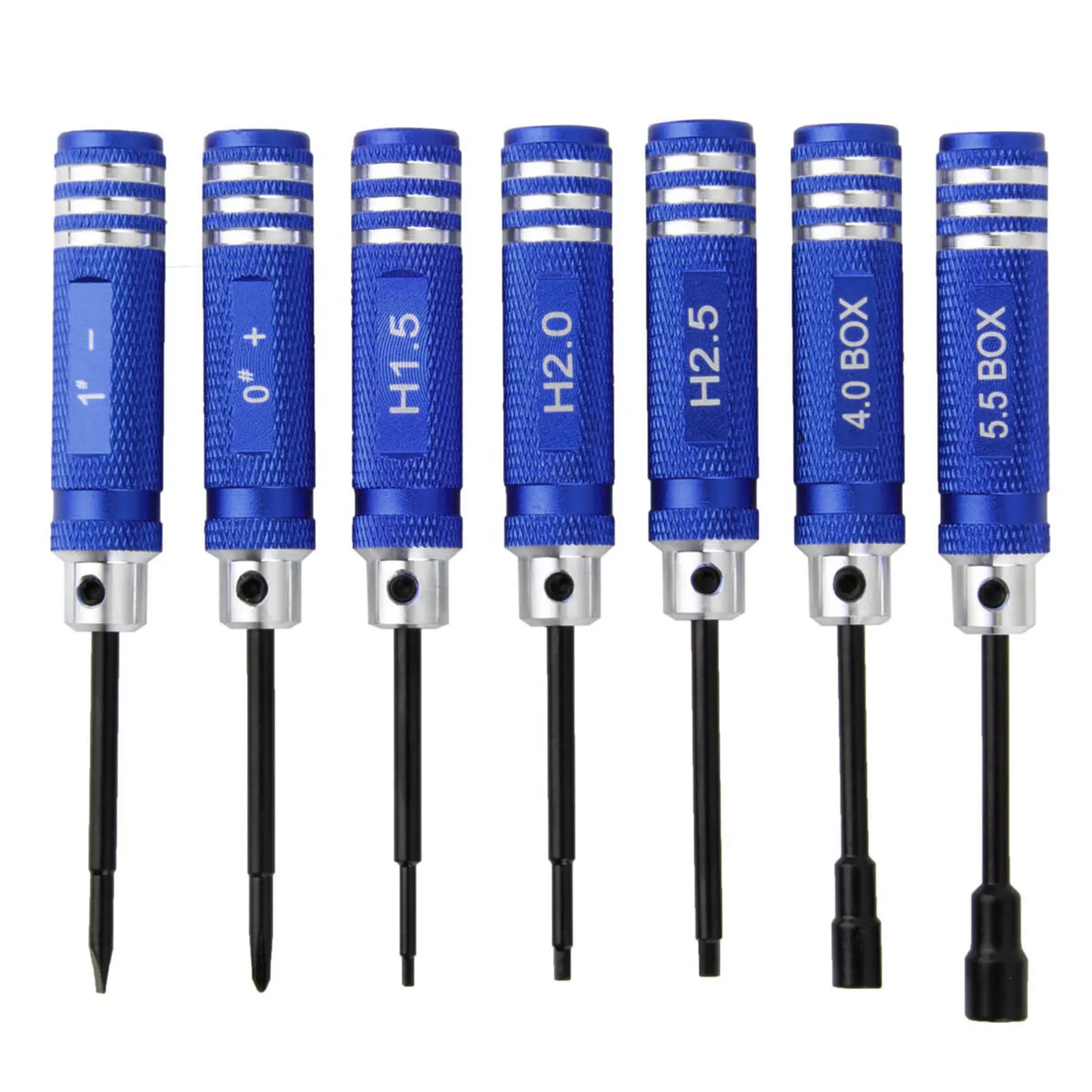 7pcs Screwdriver Set Blue 1.5Mm-5.5Mm Hexagonal Metal Alloy Non-Slip For Rc Helicopter Plane Car Hand Tools Kit