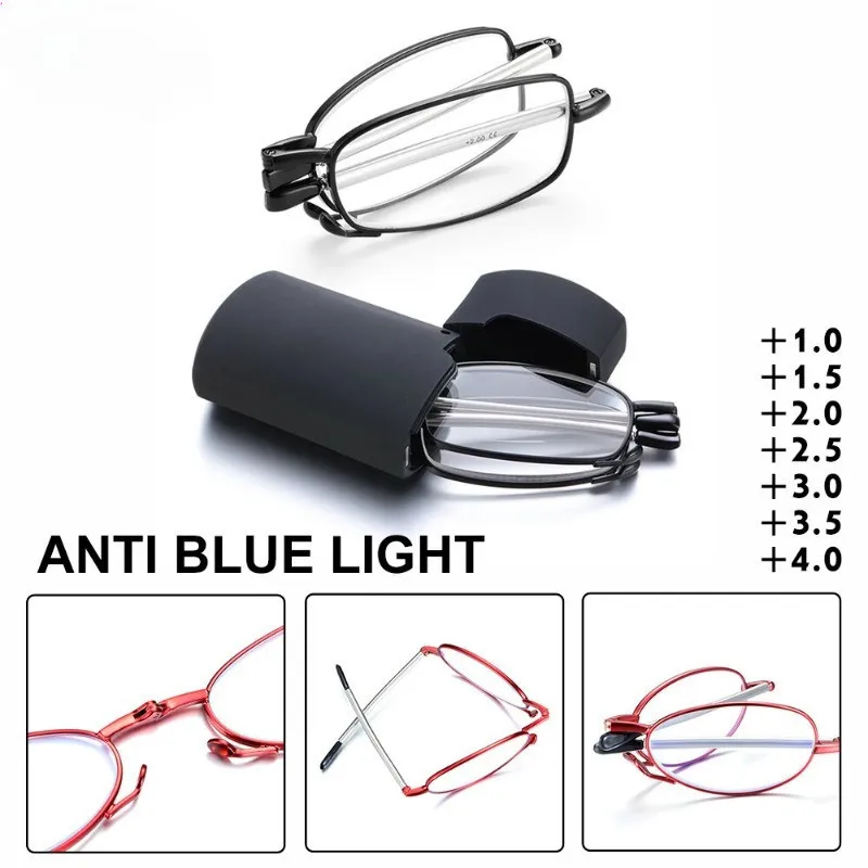 Gift Case Foldable Reading Glasses +1.00 to +4.00 Strength Men Women Anti Blue Light Farsightedness Eyewear