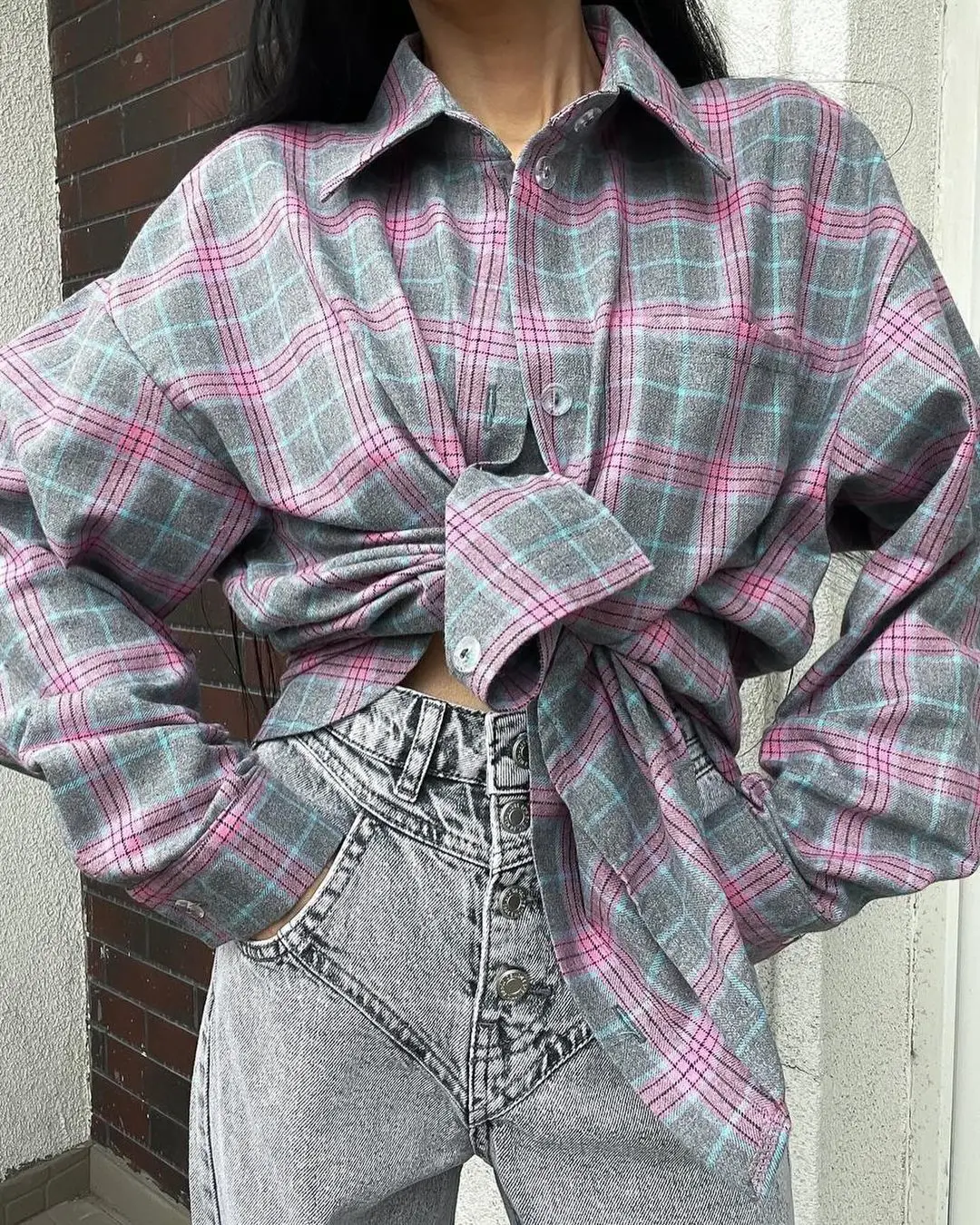 Womens Button Down Flannel Shirts Long Sleeve Plaid Shackets Business Casual Blouse Top