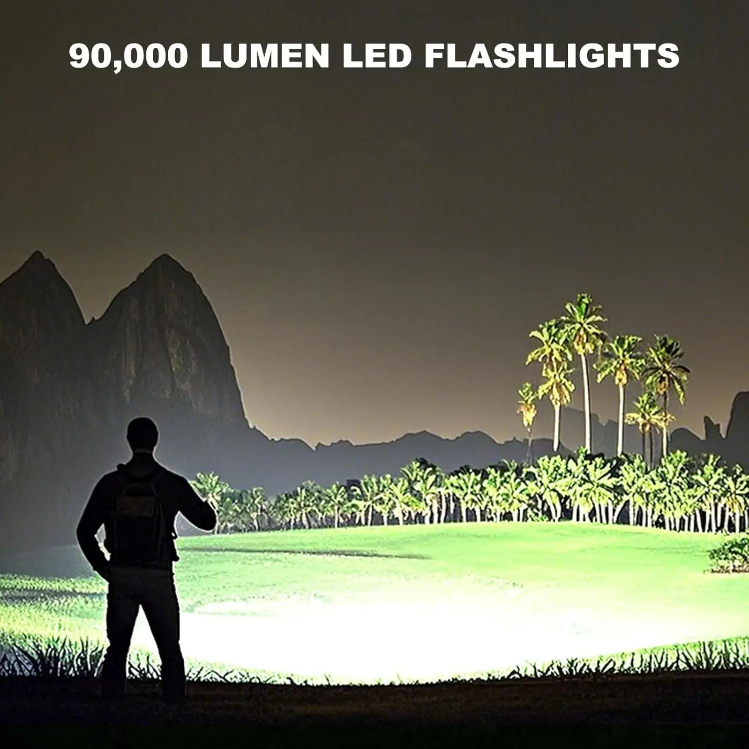 4 عبوات من المصابيح الكاشفة LED القابلة لإعادة الشحن، 90,000LM فائقة السطوع، تركيز قابل للتعديل مع شحن USB و5 أوضاع، مقاومة للماء للتخييم