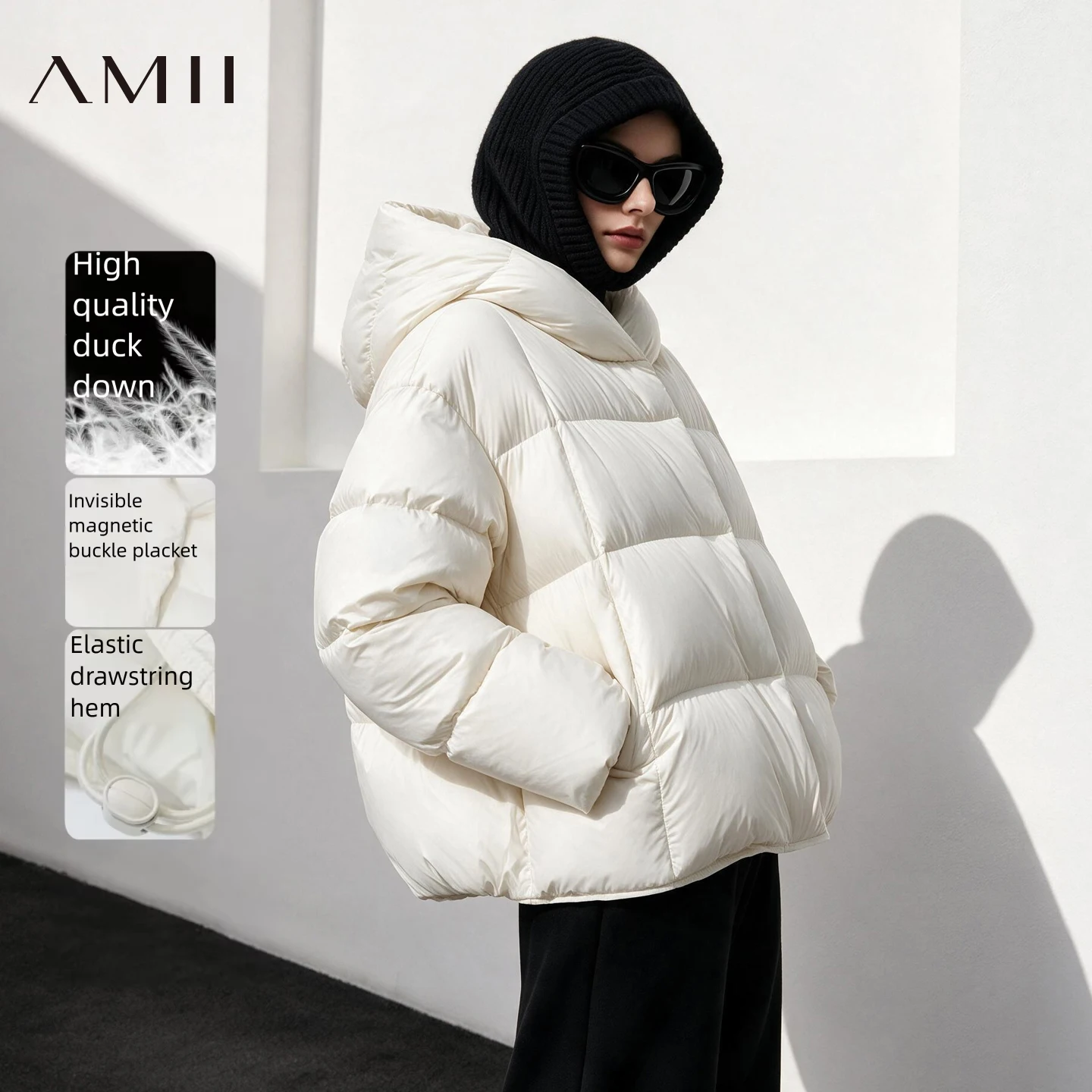 Amii Women's Winter Down Jacket Warm Commuter Hooded Magnetic Snap Down Jacket Women's 2026 New Loose Clothes Top 12654033