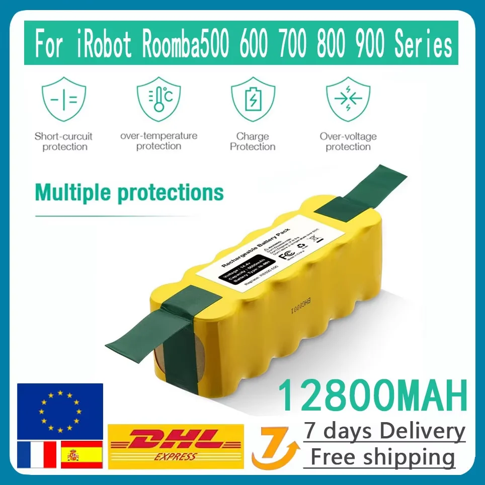 Batterie rechargeable pour aspirateur iRobot Roomba, 14,4 V, 12800 mAh, compatible avec les séries 500, 550, 560, 600, 650, 698, 780, 876, 900