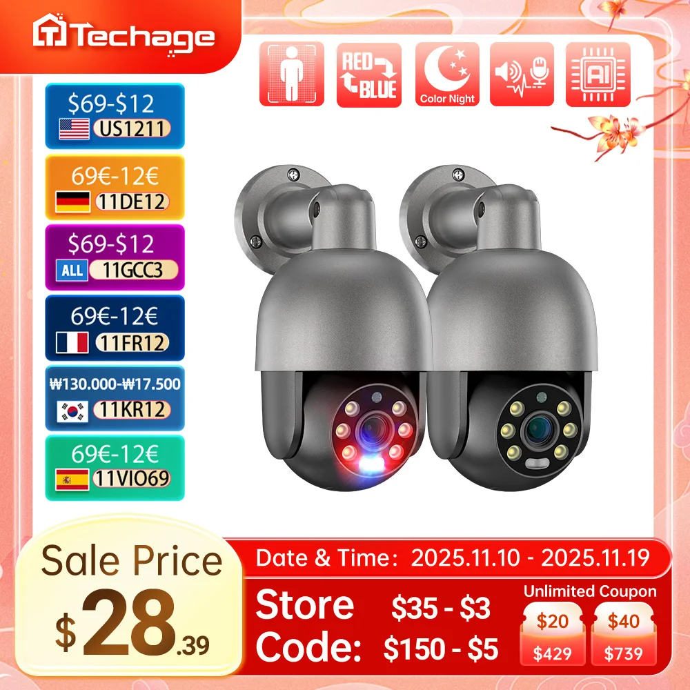 

Techage UHD 4K 5MP 8MP IP-камера Красно-синий свет Оповещение Обнаружение человека Ночное видение PoE Безопасность Камера видеонаблюдения Защита Видео