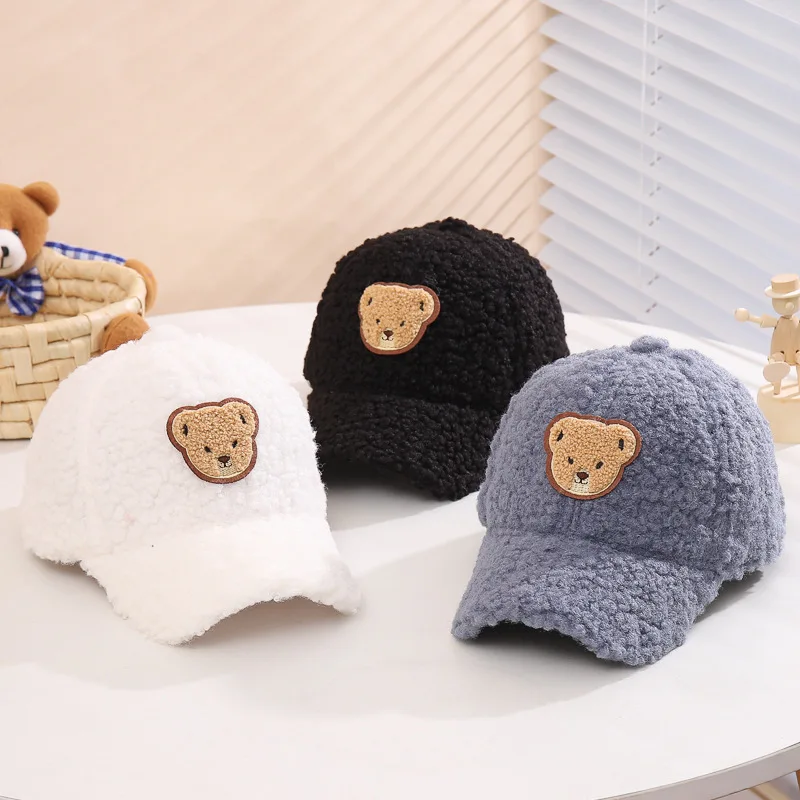 Doitbest 2023 Winter Boy Girl Cap Baseball Bear Cartoon Child Lamb Fluff Thicken Kids Child Peaked Caps Snapback Gorras