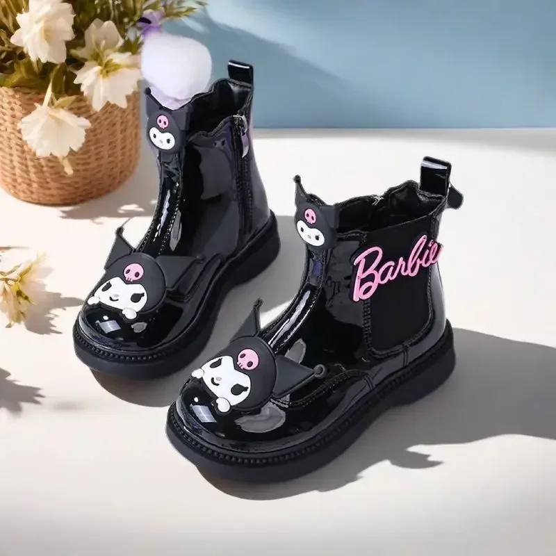 

Sweet Kuromi Anime Kawaii Ins MINISO Fashion Children Martin Boots Cute Cartoon Autumn Winter Warm Shoes Gifts for Kids