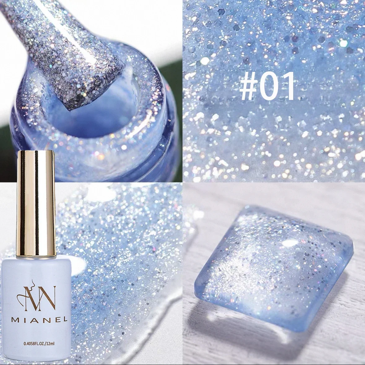 MIANEL 2026 New Arrival 9 Colors Mermaid Glitter Nail Gel Super Sparkling Pearlescent Flakes UV Gel for Professional Nail Salons