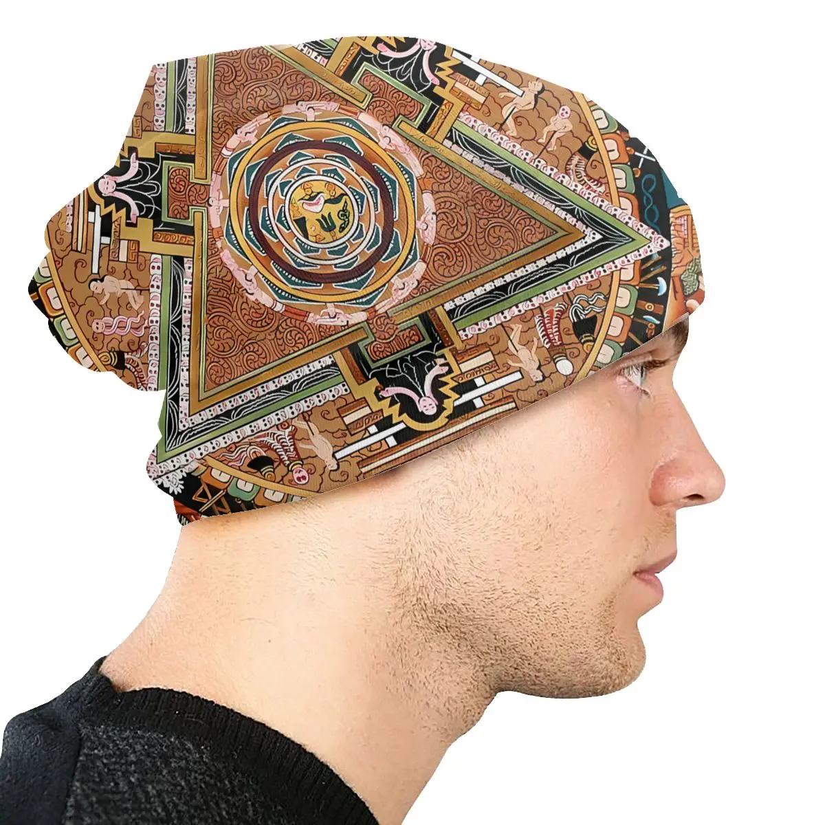 Topi kupluk Budha Tuhan, topi beanie tipis olahraga mahabola Mandala Bonnet Hipster Skullies