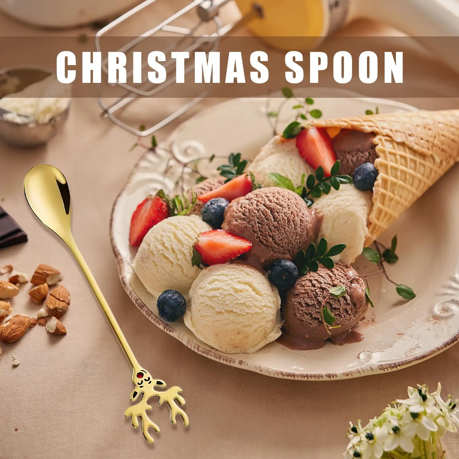 

Stainless Steel Coffee Spoons Christmas Scoop Cartoon Elk Metal Stirring Spoons For Eating Kitchen Tea Cake Ice Cream Milkshake